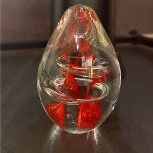 Egg shaped hand blown glass heavy art piece home decor pre-owned